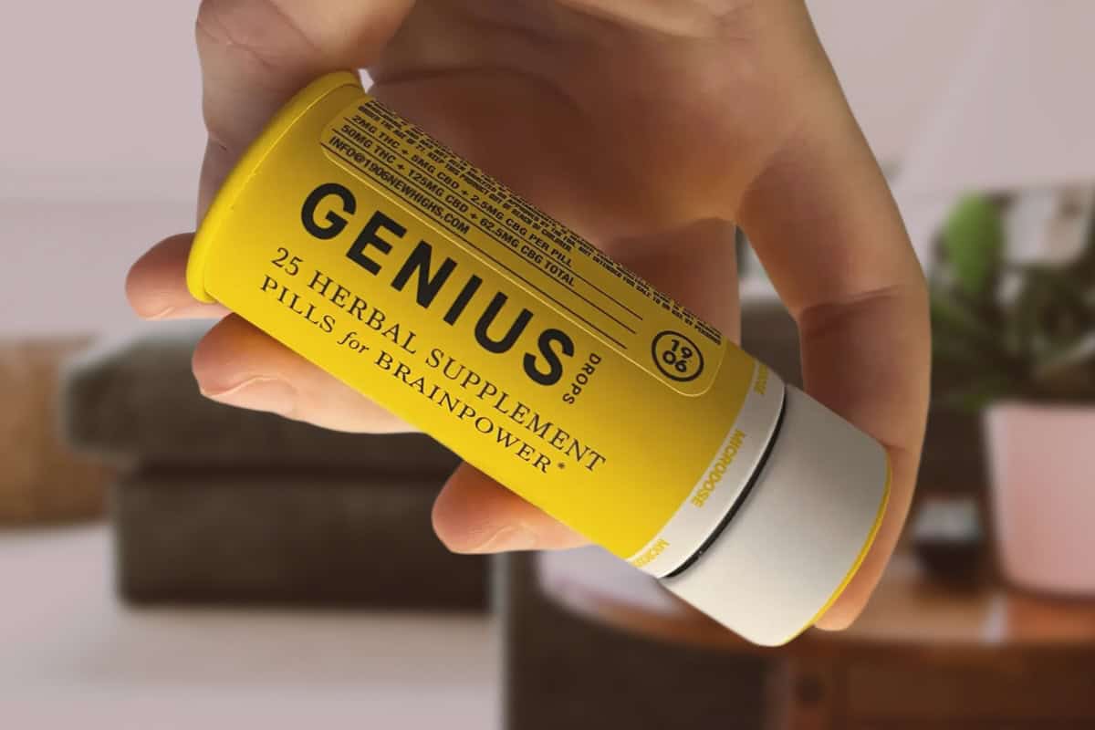 Person holding a container of low dose THC edibles.